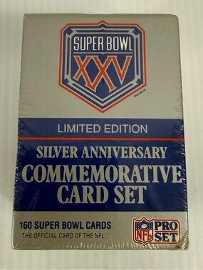 Vtg Pro Set Super Bowl XXV Limited Ed Silver Anniversary NFL Commemorative Cards